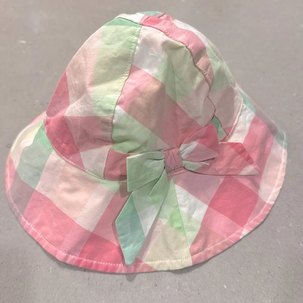 Janie and Jack pink and green plaid baby girl’s sun hat 0-6 months